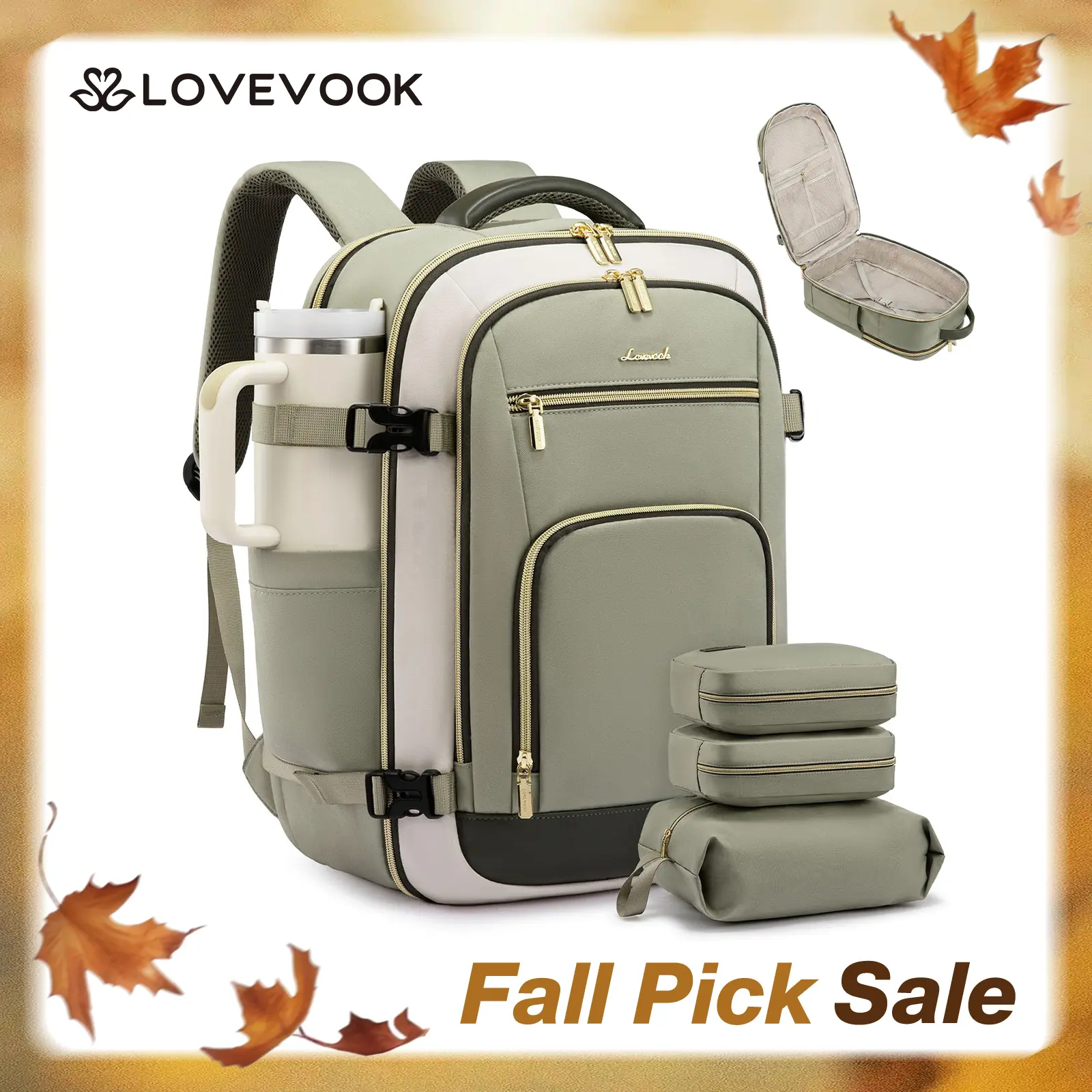 LOVEVOOK Travel Backpack For Women & Men, 40L &50L Carry On Backpack Flight Approved, TSA Personal Item Travel Bag Fits 17 Inch Laptop, Business Weekender Overnight Waterproof Daypack With 2 Cubes