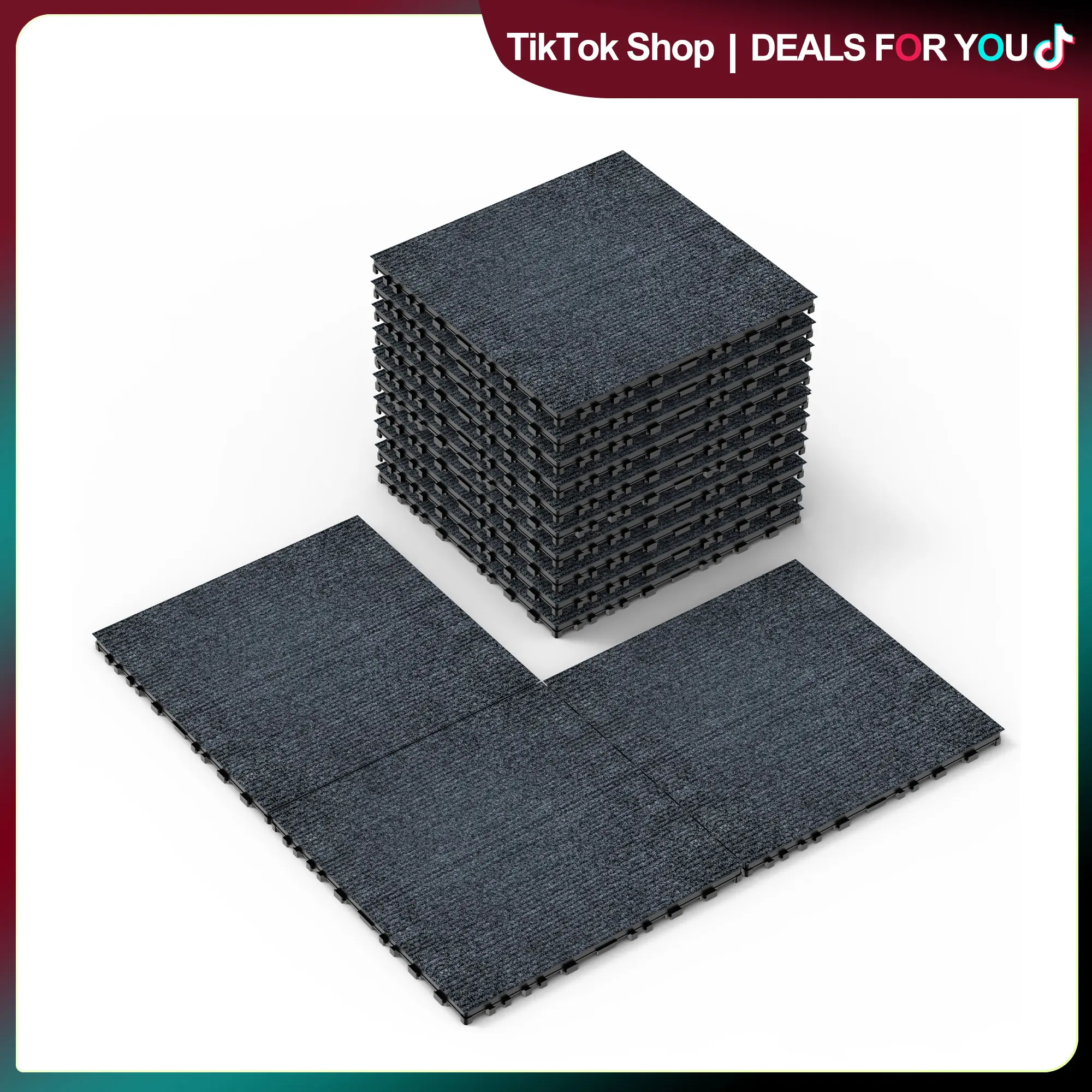 ZUGELAN 36-Pack 12x12in Interlocking PVC Carpet Tiles, Non-Slip Waterproof Drainage Tiles, Durable Indoor-Outdoor Flooring for Home Living Room, Garage, Pools
