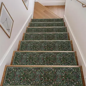 10PC Set American Retro Botanical Floral Stair Mats Home Decor Anti-Slip Stair Treads Stair Runner Floor Mat Machine Washable Rug Indoor Anti-Slip Hallway Carpet Home Decor Rugs