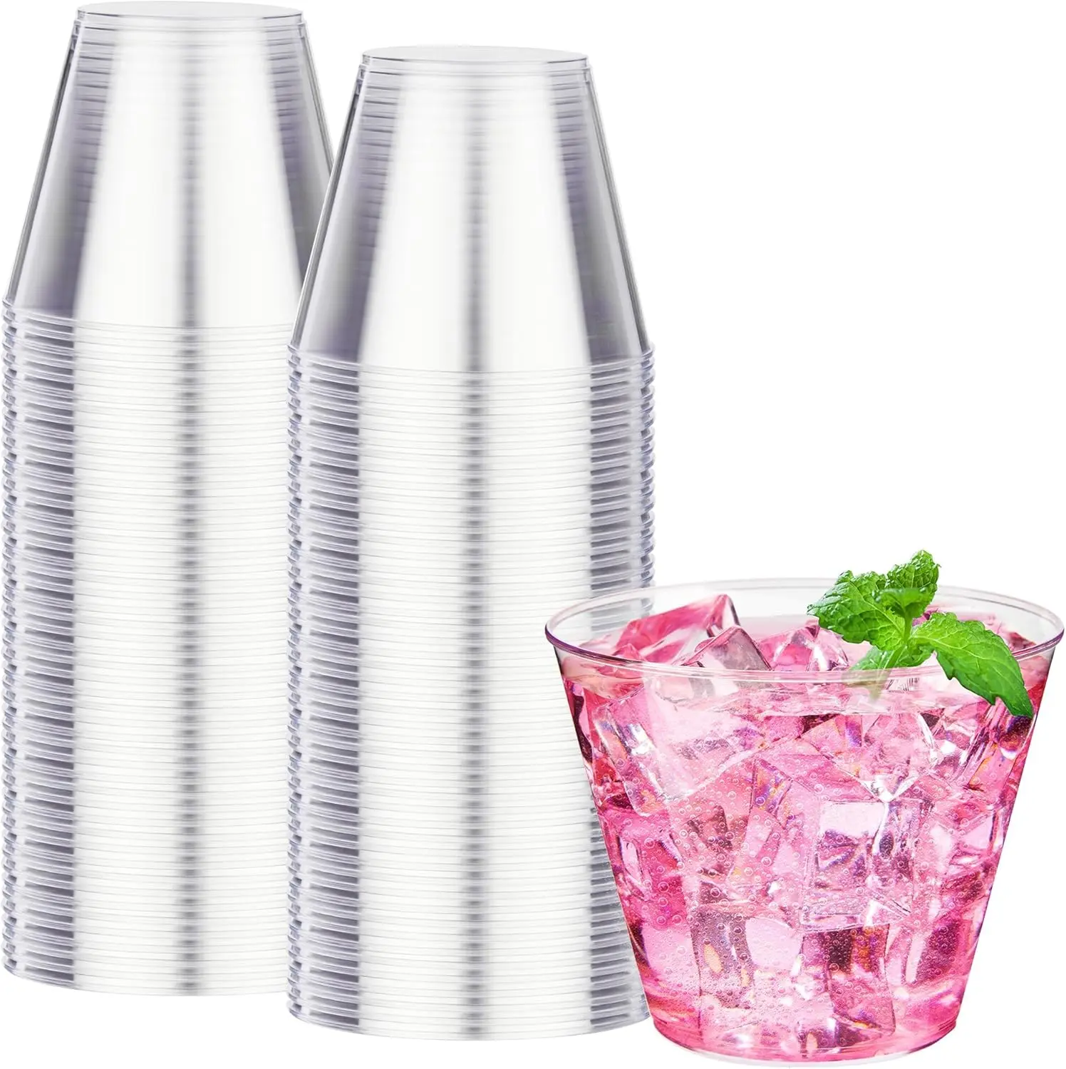 9 oz Clear Plastic Cups 100 packs, Disposable Plastic Party Cups Tumblers, Cocktail Cups, Perfect for Parties, Wedding and Events