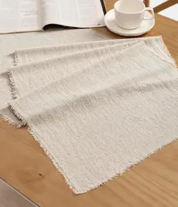 Vitalizart Beige Table Runner 14 x 120 Inches Soft Cotton Linen Rustic Farmhouse Style for Dining Room Wedding Thanksgiving Christmas Decor