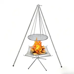 Outdoor Large Bonfire Tripod Portable Camping Picnic Campfire Cooking Pot Hanging Chain Triangle Support Stand Rack Accessories