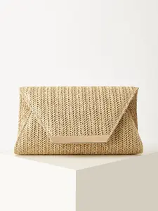 Women's Fashion Woven Handbag, Envelope Bag with Lid, Holiday Beach Bag, Business Commute Crossbody Bag, Casual Simple Design