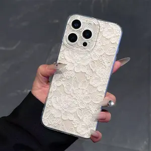 White lace pattern, shockproof and anti-slip TPU full-coverage phone case with camera protection, suitable for iPhone 17, 16, 15, 14, 13, 12, 11, XS, X and other series models. Can be given as a gift to friends or family.