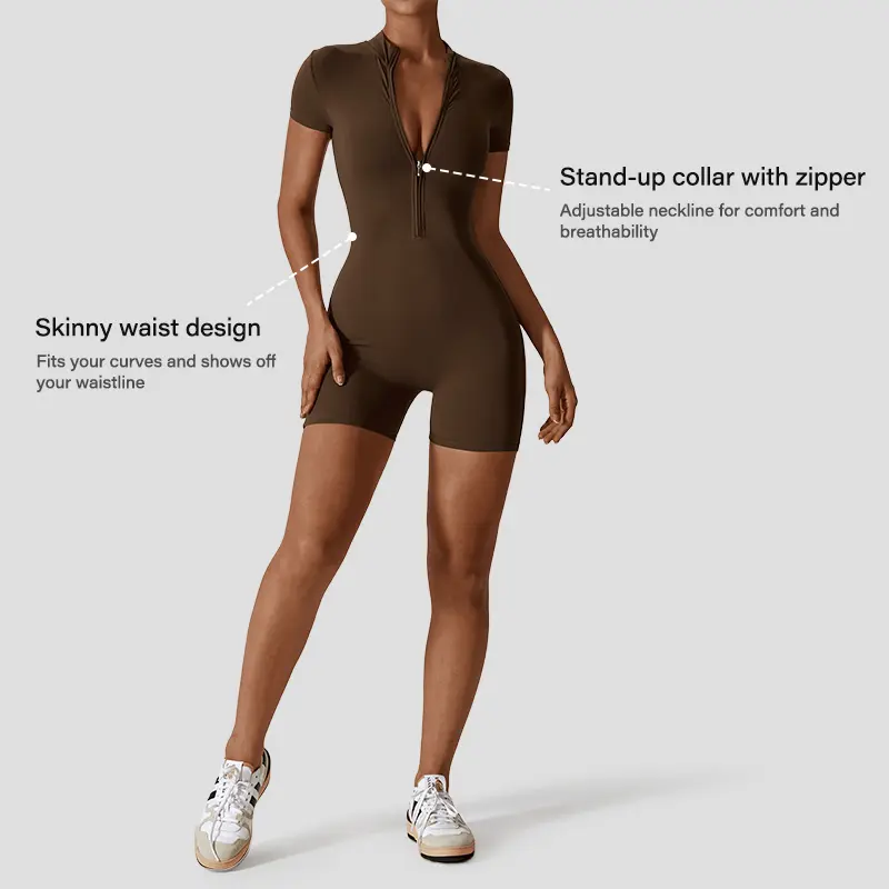 NVWA-Women's jumpsuit, zipper high elastic jumpsuit, comfortable, soft and breathable, abdominal elastic suitable for yoga fitness, sports jumpsuit Sculpted Impact Shorts Set