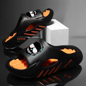 Men’s “Glitch Skull” Streetwear Slides – 3D effect graphic thick sole cloud sandals, non-slip urban slippers with a massaging footbed for gamers and music fans