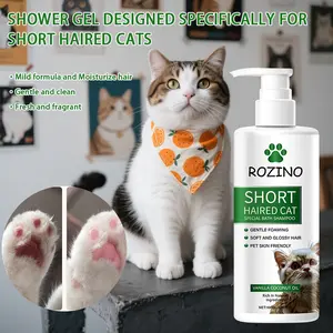 ROZINO Special Bath Shampoo for Short-Haired Cats - Mild Formula Moisturizes Hair Gentle Clean Fresh Fragrant Pet Skin Friendly Vanilla Coconut Scent