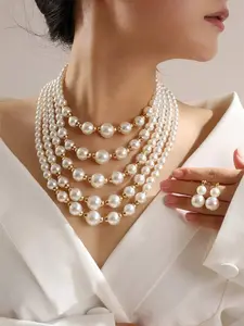 Multi-Layered Pearl Necklace with Matching Earrings | Women’s Fashion Jewelry Set