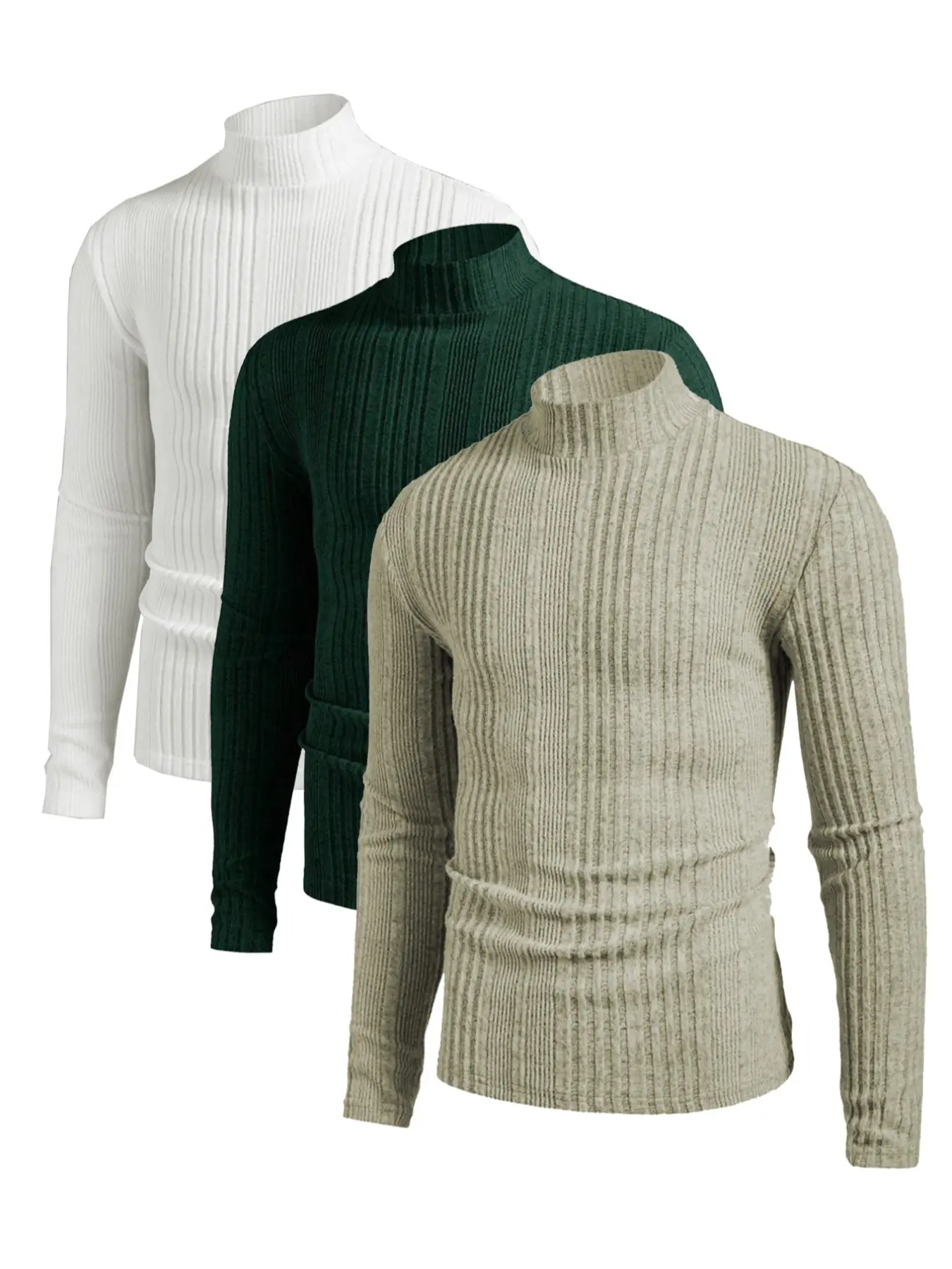 Men's Mock Neck Stylish Slim Fitted Pullover Knitwear Sweater Set, Plain Long Sleeve T-Shirt, Slim-Fitting Casual & Formal Wear, Fall&winter Fashion, Fashion Knit Clothing