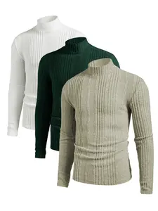 Men's Mock Neck Pullover Knitwear Sweater Set, Plain Long Sleeve T-Shirt, Slim-Fitting Casual & Formal Wear, Fall&winter Fashion