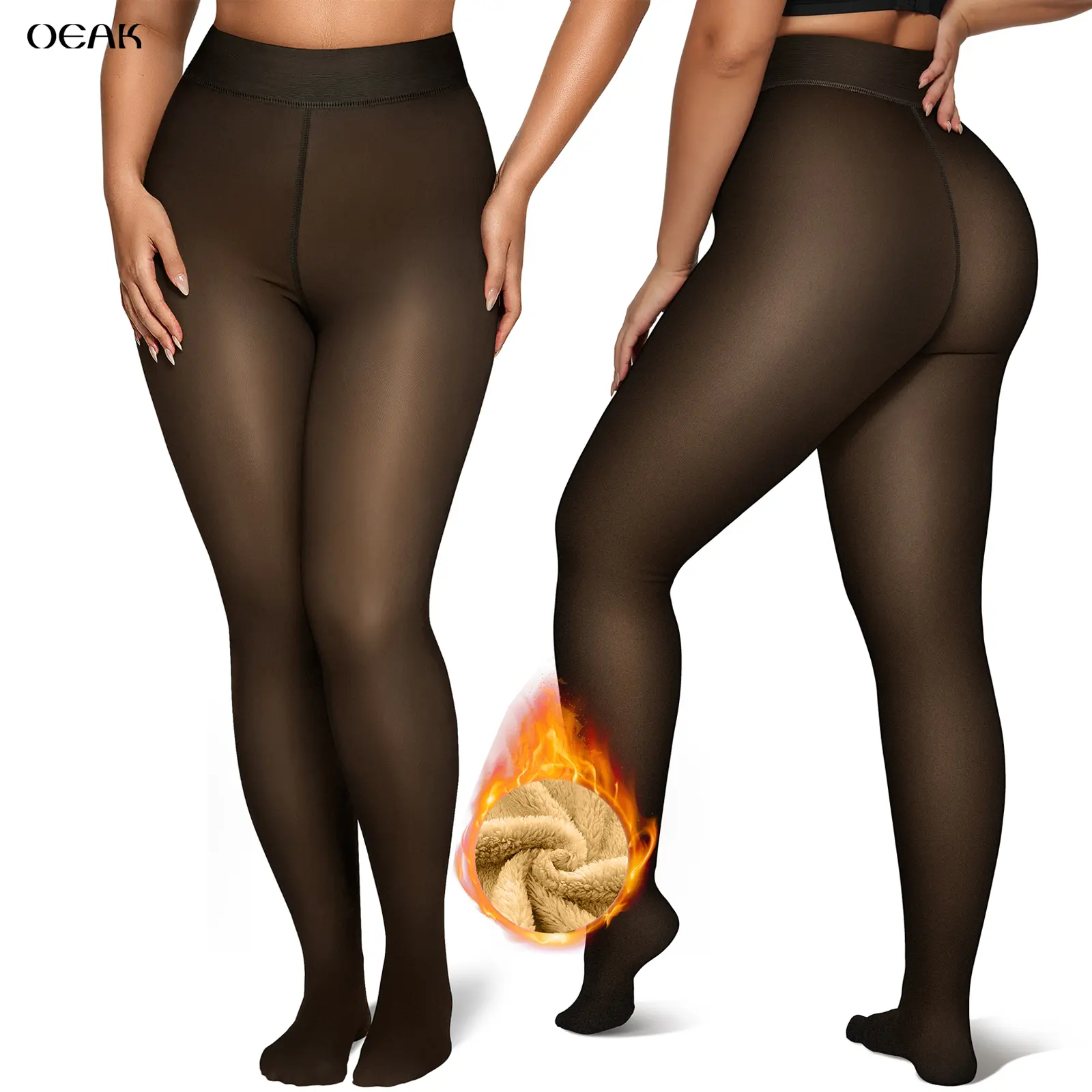 OEAK Women Fleece Lined Leggings Sheer Fake Translucent Pantyhose Thermal High Waisted Footed Opaque Tights OEAK Women Fleece Lined Leggings Sheer Fake Translucent Pantyhose Thermal High Waisted Footed Opaque Tights