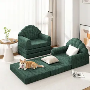 EROMMY 2-in-1 Foldable Convertible Sofa Couch, Corduroy Fabric Futon Sleeper Chair with Back Support, 75" D x 34" W Antique Brown Indoor Sofa for Living Room Small Spaces, Corduroy Fabric Sofa