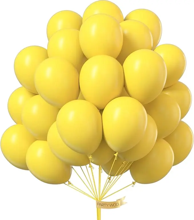 PartyWoo Thick Rubber 12in Round Latex Helium Yellow Lemon Decorative Balloons (50pcs) - Floatable Festive Birthday Theme Supplies for Sunflower Events, Decorative Balloons Balloons