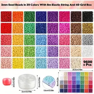 9600+ Pcs 3mm Glass Seed Beads Kit, Color Waist Beads, 24Colors Small Pony Beads for Bracelet Necklace Earring Jewelry Making - Home Improvement