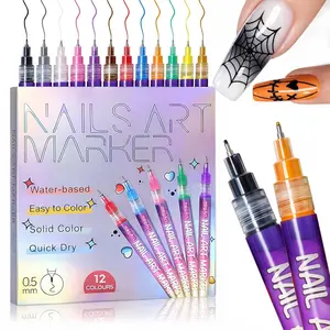 Cutics 12Color Nail Doodle Pen for DIY Nails Art Quick Drying Acrylic Painting and 3D Dot Embroidery mma acrylic nail - On Nails Quick Drying Dot Stitching Nail Art Pen for Home and Salon DIY, Nail Care Cutics Manicure Polish Cosmetic