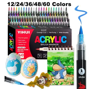 12-60 Colors Acrylic Paint Pens, Brush Tip Markers for Rock Painting, Wood, Canvas, Stone, Glass, DIY Crafts, Customizing Shoes/phone Case, DIY Painting Supplies