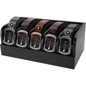 GTI Belt Organizer, 5 Compartments Belt Organizer for Closet and Drawer, Bamboo Display Case for Tie and Belt, Belt Storage Organizer for Men Women (Black)