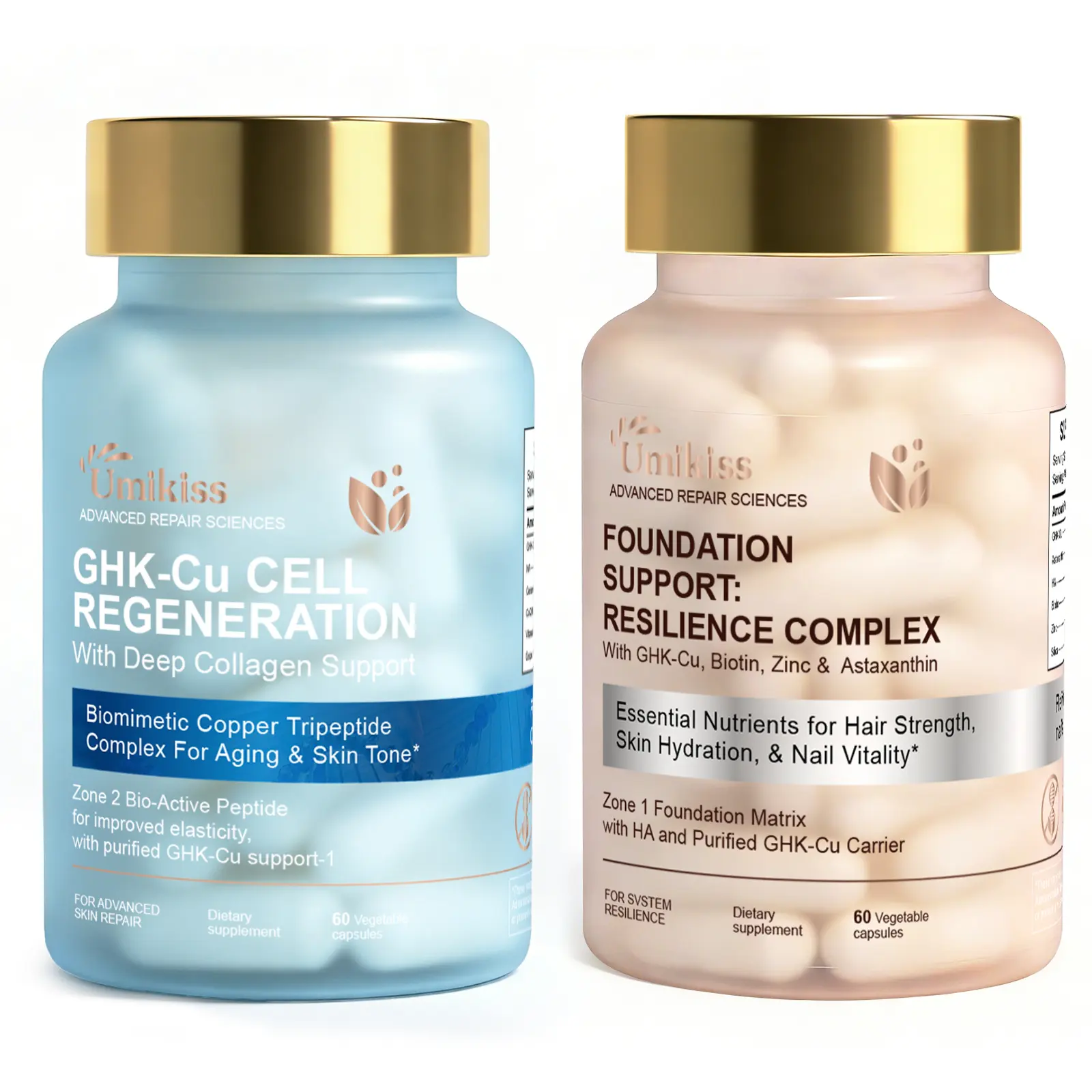 UMIKISS GHK-Cu Peptide Healthcare Dietary Supplement for Hair & Nails, with Hyaluronic Acid, Astaxanthin, Biotin, Zinc, CoQ10, Ceramide, Vitamin C, Dual-Zone Beauty-From-Within Formula, 120 Veggie Capsules, Skin Care Support