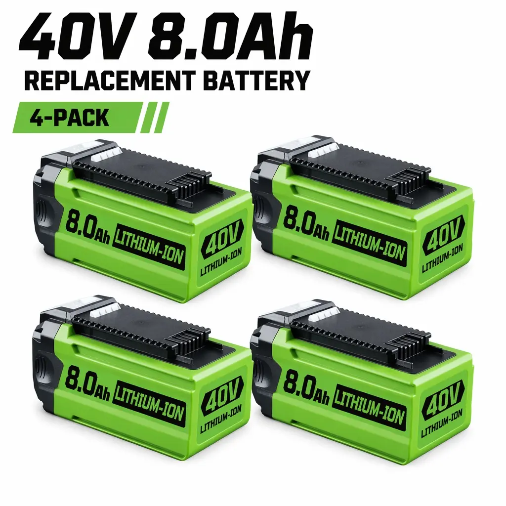 4-pack 8.0Ah 8000mAh 40V MAX Lithium-Ion Replacement Battery Compatible with Greenwork, Rechargeable Battery Pack for Cordless Outdoor Power Tool