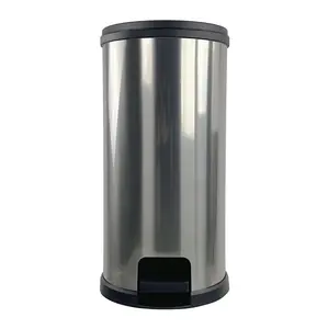 Silver 7.9 Gallon Plastic Round Step Kitchen Trash Can, Ideal for Kitchen Use