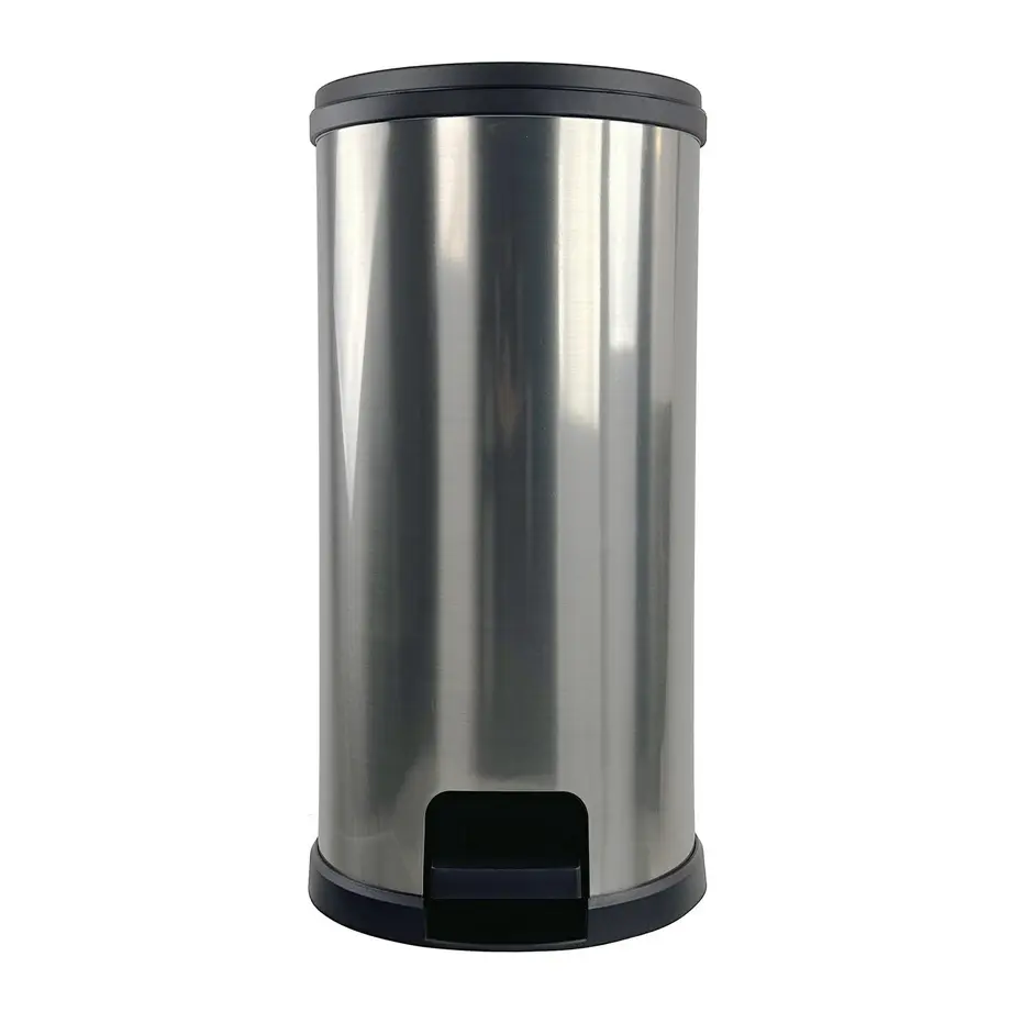 7.9gal Stainless Steel Step Pedal Silver Round Kitchen Trash Can - Durable Plastic, Scratch-Resistant, Garbage Can/Trash Bin Suitable for Kitchen, Office Desk Use