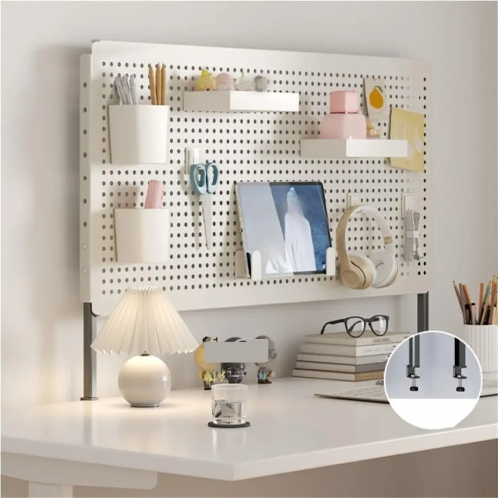 Functional Rectangular Peg Boards with Adjustable Base, Desk Organizer Panels with Hooks, Moveable Racks & Displays Accessories Kit for Home, Boxed Set