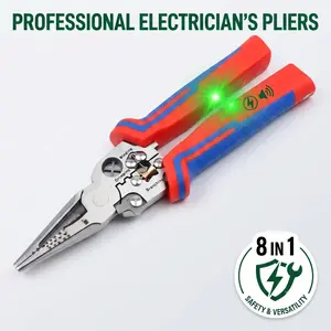8-in-1 Professional Multi-Function Electrician Pliers - DIY Tools, Non-Contact NCV Voltage Tester, Heavy Duty Wire Stripper, Crimper, Wirecutters