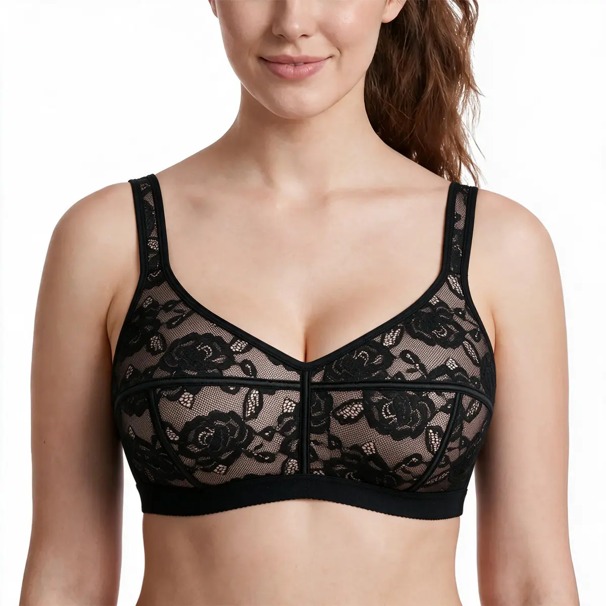 TryWish Elegant Lace Full Coverage Minimizer Bra, Plus Size, Soft Comfortable No-Underwire Everyday Bra