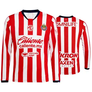 2425 Chivas CD Guadalajara Home Jersey Vintage Mexico Red and White Stripe Long Sleeve Top Football Jersey LIGAMX