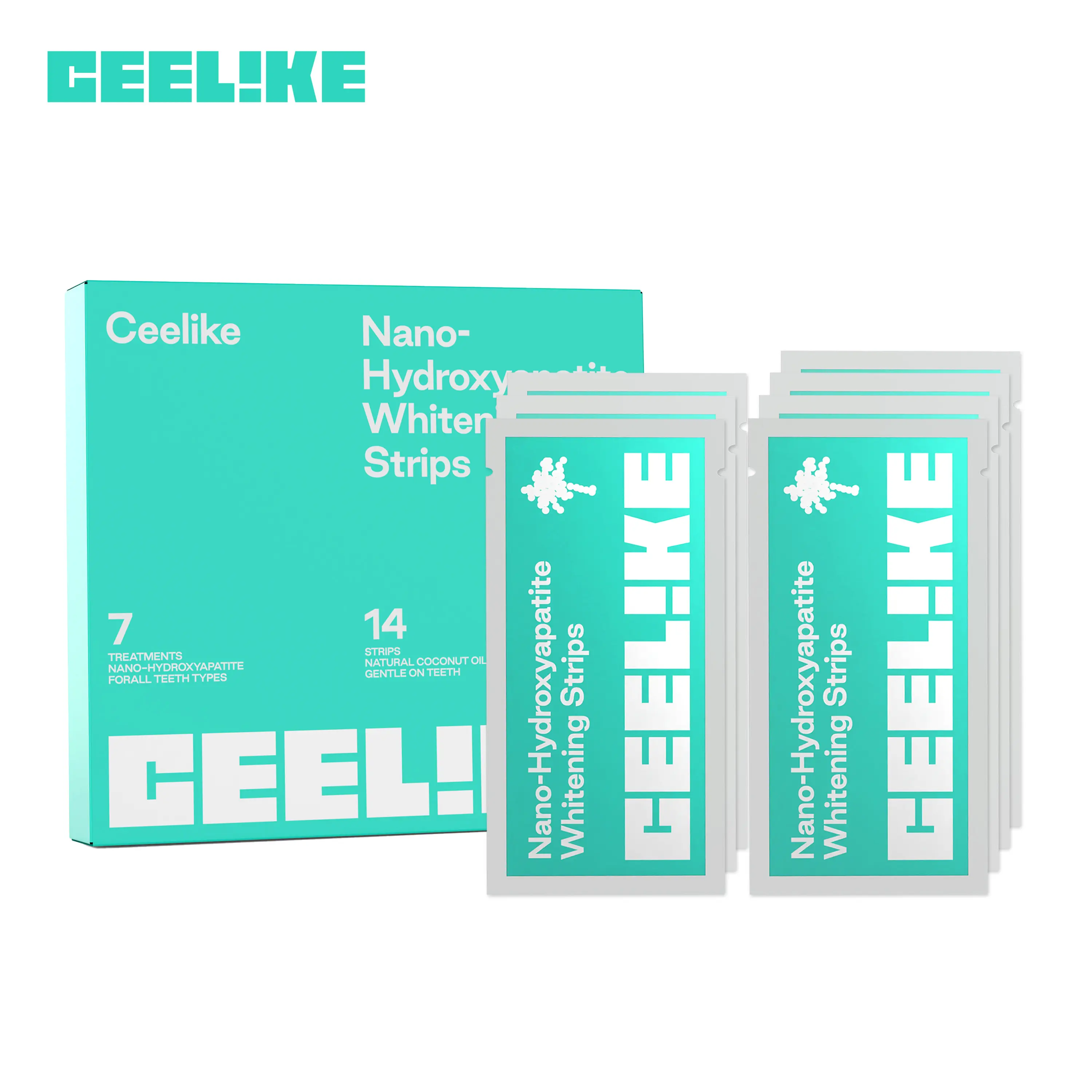 CEELIKE Coconut Teeth Whitening Strips, 7-Day Treatment with 14 Strips, Enamel Safe Formula for Stain Removal and Natural Shine