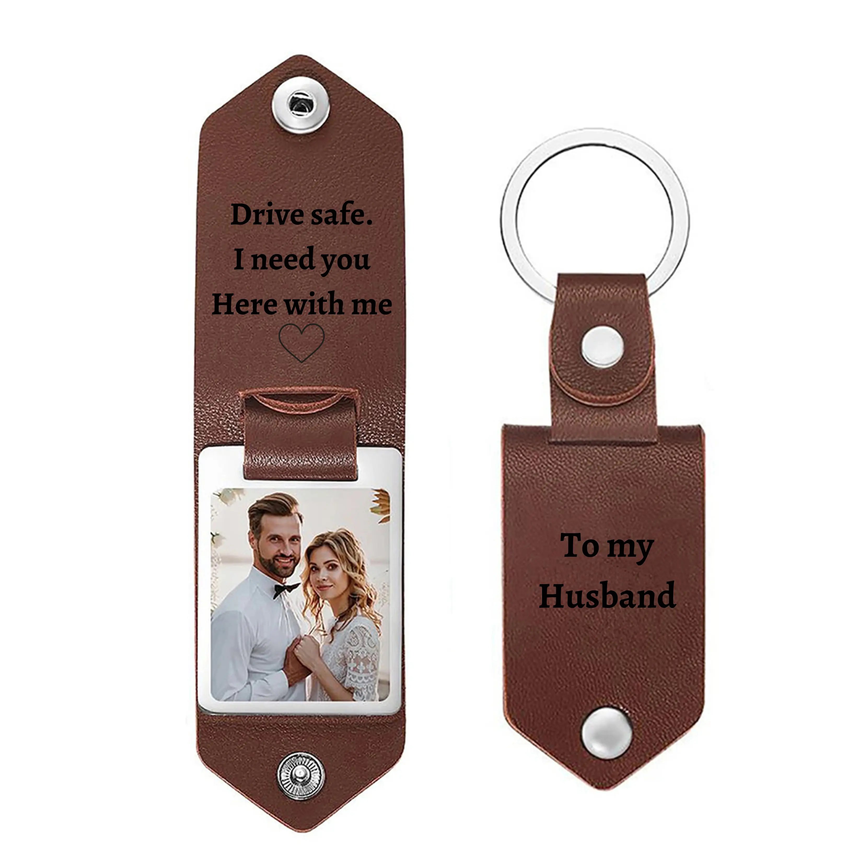 Personalized Leather Keychain with Custom Photo & Text, DIY Memorial Gift for Lovers, Gifts for Women