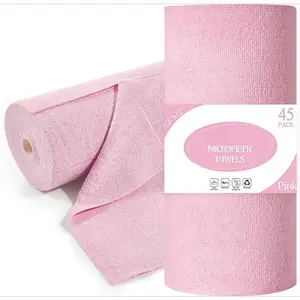Microfiber Cleaning Cloth Roll 50 Pack, 12''×12" Reusable Paper Towels, Tear Away Microfiber Towels, Highly Absorbent, All-Purpose Washable Cleaning Rags for Kitchen, Window, Car, Shop (Pink)