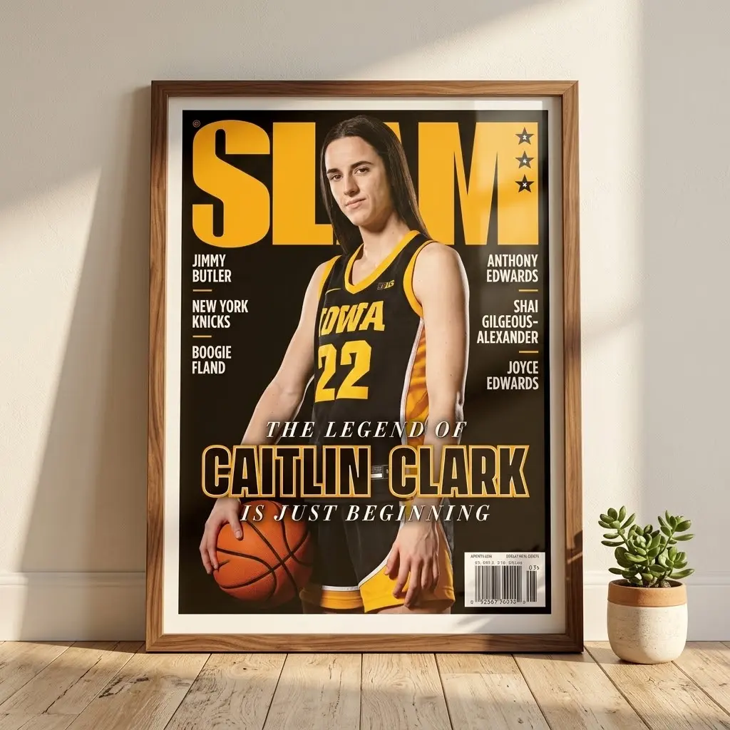 Caitlin Clark SLAM Magazine Poster, Iowa Women's Basketball Wall Art, NCAA Cover Print, Sports Room Decor, No Frame