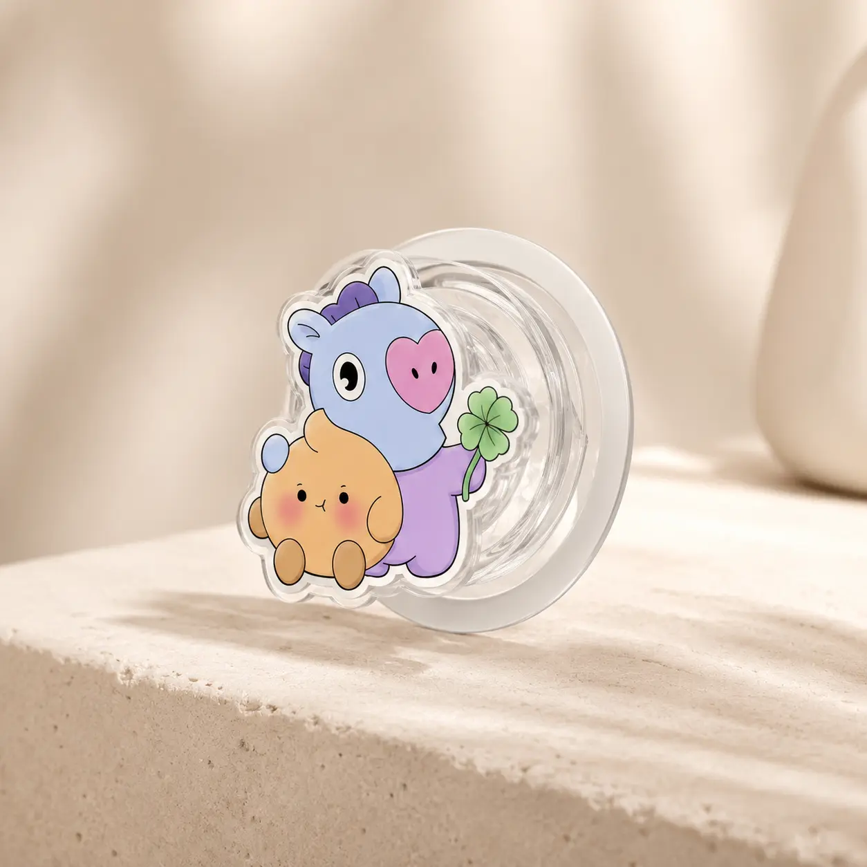 Cute Blue Pony & Bear Magnetic Phone Grip & Stand, Kawaii Kpop Btan Animal Phone Holder, Lucky Clover Phone Grip, Cute Phone Accessory