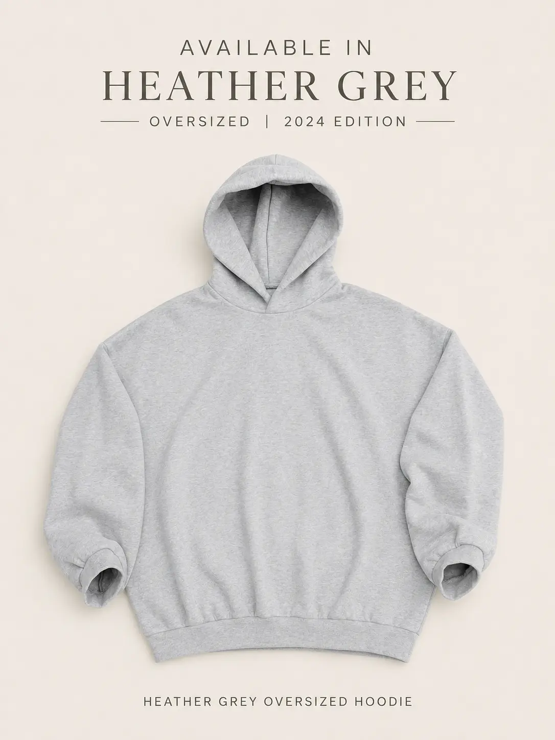 24FW Men’s Heather Grey Oversized Pullover Hoodie – Relaxed Boxy Fit, Minimalist Streetwear Hooded Sweatshirt for Casual Everyday Wear