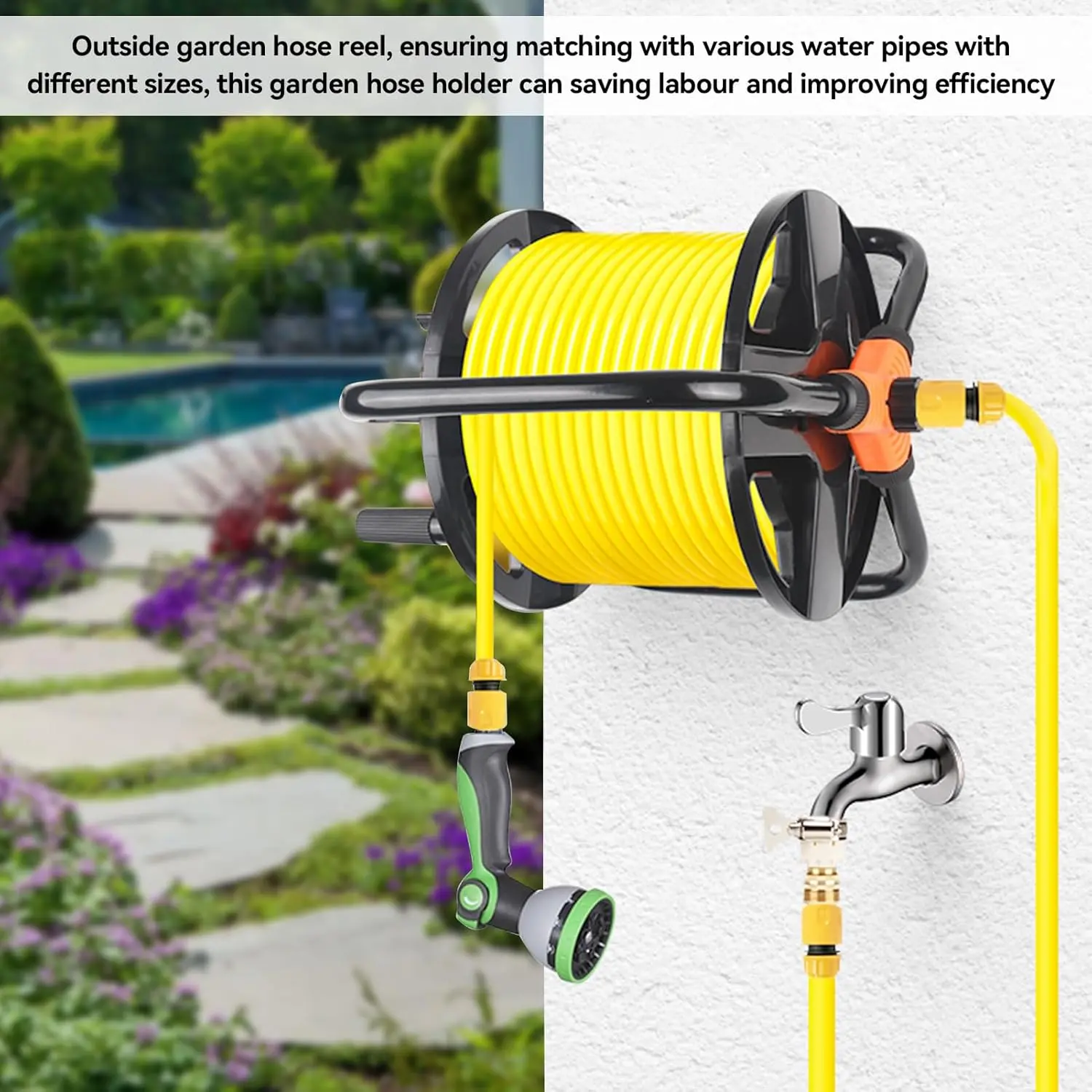Garden Hose Storage Rack, Hose Reel Holder for Easy Coil, Compact Hose Organizer, Water Hose Reel, Perfect for Home Car Washing and Yard Use