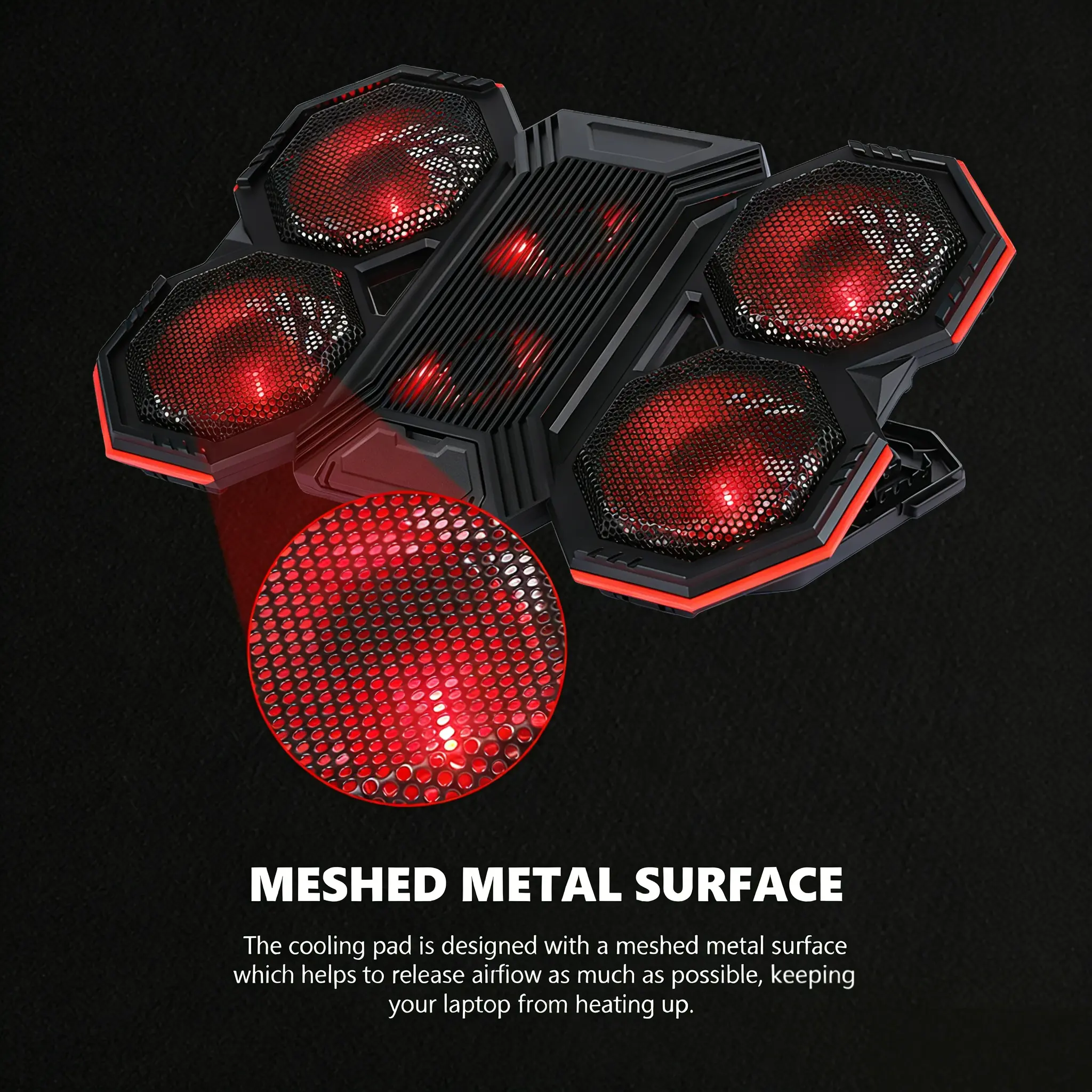 Marvo Efficient Cooling Laptop Cooling Pad - Quiet Fans, 6-Speed Adjustment, 6-Level RGB Lights, Single Knob Control, Built-in Dual USB Hub, Phone Stand, 860g Portable Design, Compatible with 9-17.3in Gaming & Work Laptops, for Study Use