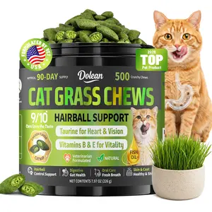 Dolean Cat Grass Chews for Indoor Cats – Hairball Control & Digestive Health Support, Crunchy Chicken Flavor Cat Snacks with Fish Oil, Taurine & Essential Vitamins, Helps Skin, Coat & Teeth Cleaning, Grain Free, 500 Chews for All Ages