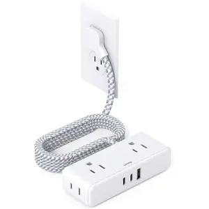 Flat Extension Cord 6 , Flat Plug Power Strip, 4 Widely Outlets with 3 USB Ports (2 USB C), 3 Side Outlet Extender with Extension Cord with Multiple Outlets for Home, Office, Dorm Room Essentials