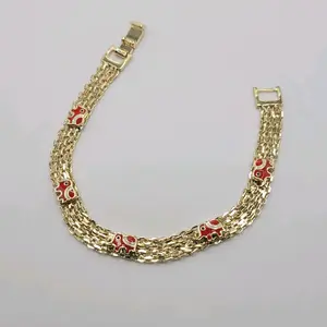 Beautiful Bracelet with Red Elephants 7.5 Inches 7 Millimeters Laminated Gold Jewelry for Women