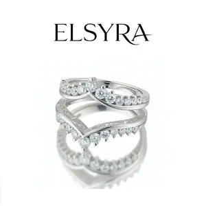 Elsyra S925 Sterling Silver, engagement ring, enhancer ring, wedding ring with Cubic Zirconia Curved Wedding Bands for Women, Ring Enhancer Guard for Engagement Rings, Wedding Guard Ring Enhancers for Engagement Rings Womens CZ 925 Sterling Silver.