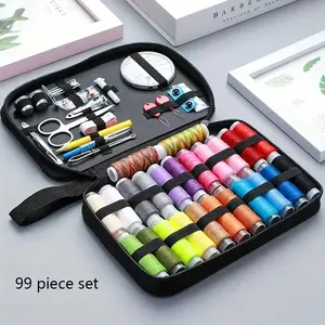 Portable Multifunctional Sewing Tool Set - 99 Piece Mixed Color Complete Kit with Thread Needle Scissors Buttons & Accessories BY1003274
