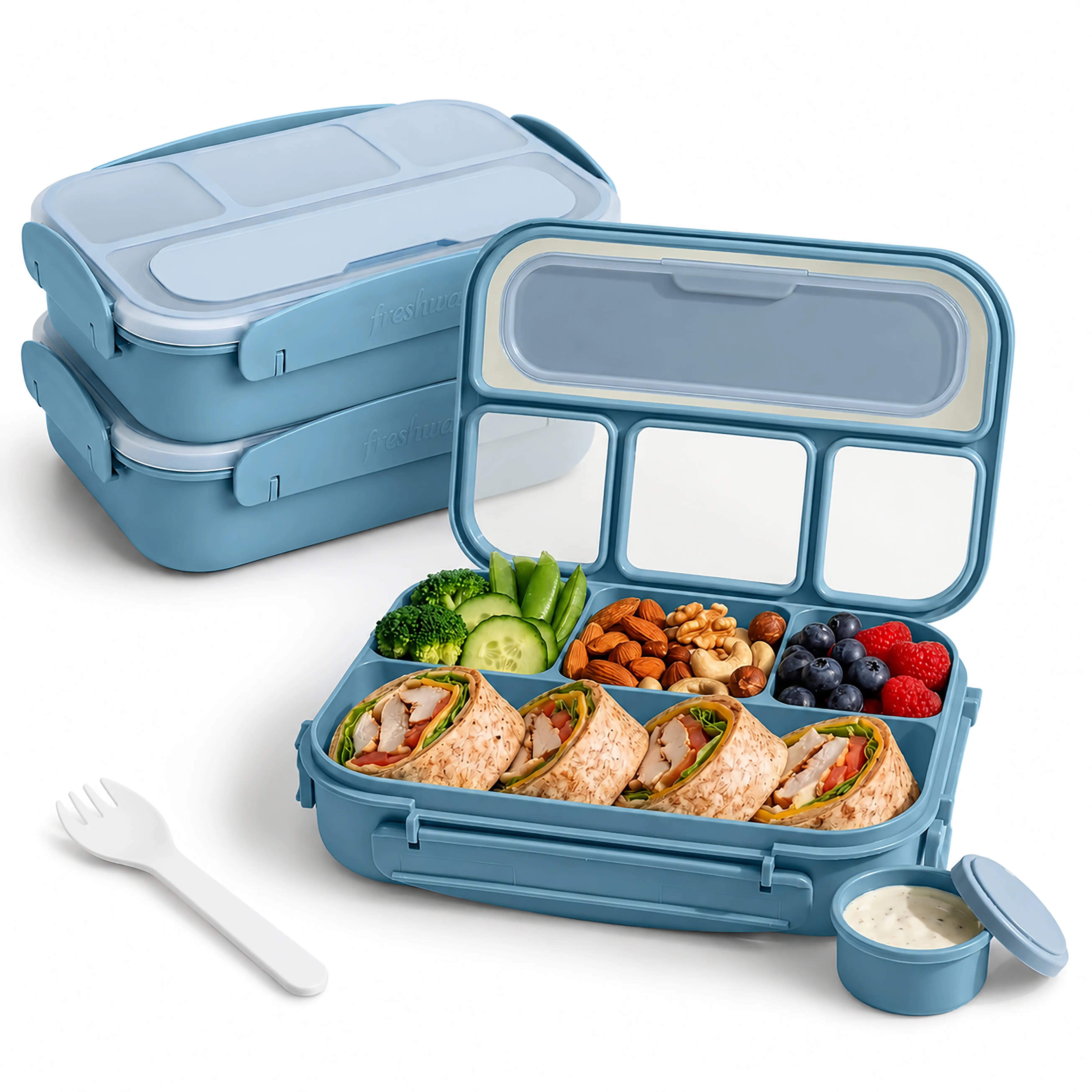 Large 4-Compartment Bento Box for Kids & Adults (42 oz) | Portion Control Lunch Container with Utensil & Sauce Jar