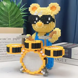 Drummer Bear 3D Puzzle Building Blocks Decoration, Bookshelf Home Office Cabinet Decor, Party Living Room TV Stand Display Gift
