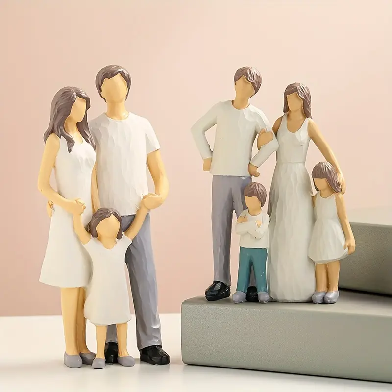 3-Person Resin Family Statue - Parents and Daughter Hand-Painted Home Decor - Room Ornaments for Anniversary, Birthday Gifts, Resin Figures