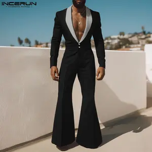 INCERUN Men's Deep V Slim Fit Suit for Halloween ,Concerts Gatherings and Nightclubs