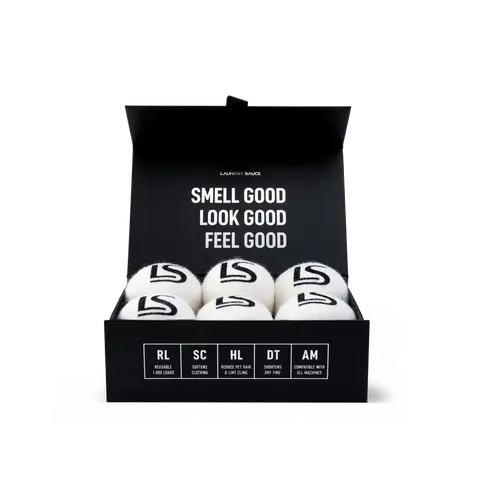 Laundry Sauce Reusable Wool Dryer Balls (6-Pack): Natural Fabric Softener & Anti-Static Solution, Eco-Friendly, Wrinkle-Reducing & Speeds Up Drying Time