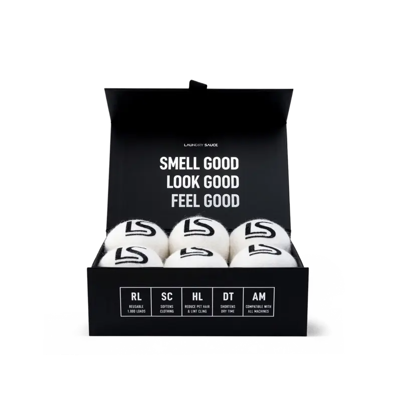 Laundry Sauce Reusable Wool Dryer Balls (6-Pack): Natural Fabric Softener & Anti-Static Solution, Eco-Friendly, Wrinkle-Reducing & Speeds Up Drying Time