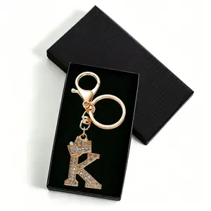 K - Elegant Gold Letter K Keychain with Rhinestone Crown, A-Z Alphabet Charm for Handbag, Car Keys, Gift for Women