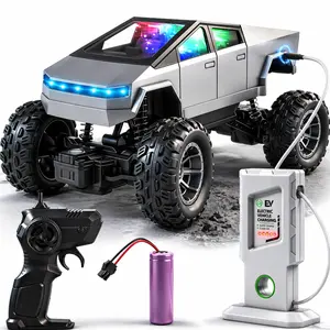Remote Control Cyber Truck Toys for Kids, 2.4GHz RC Off Road Monster Truck Toy with All Terrain Tires, Cool Light Effects, Type-C Charging Station & Remote Controller for Boys Girls
